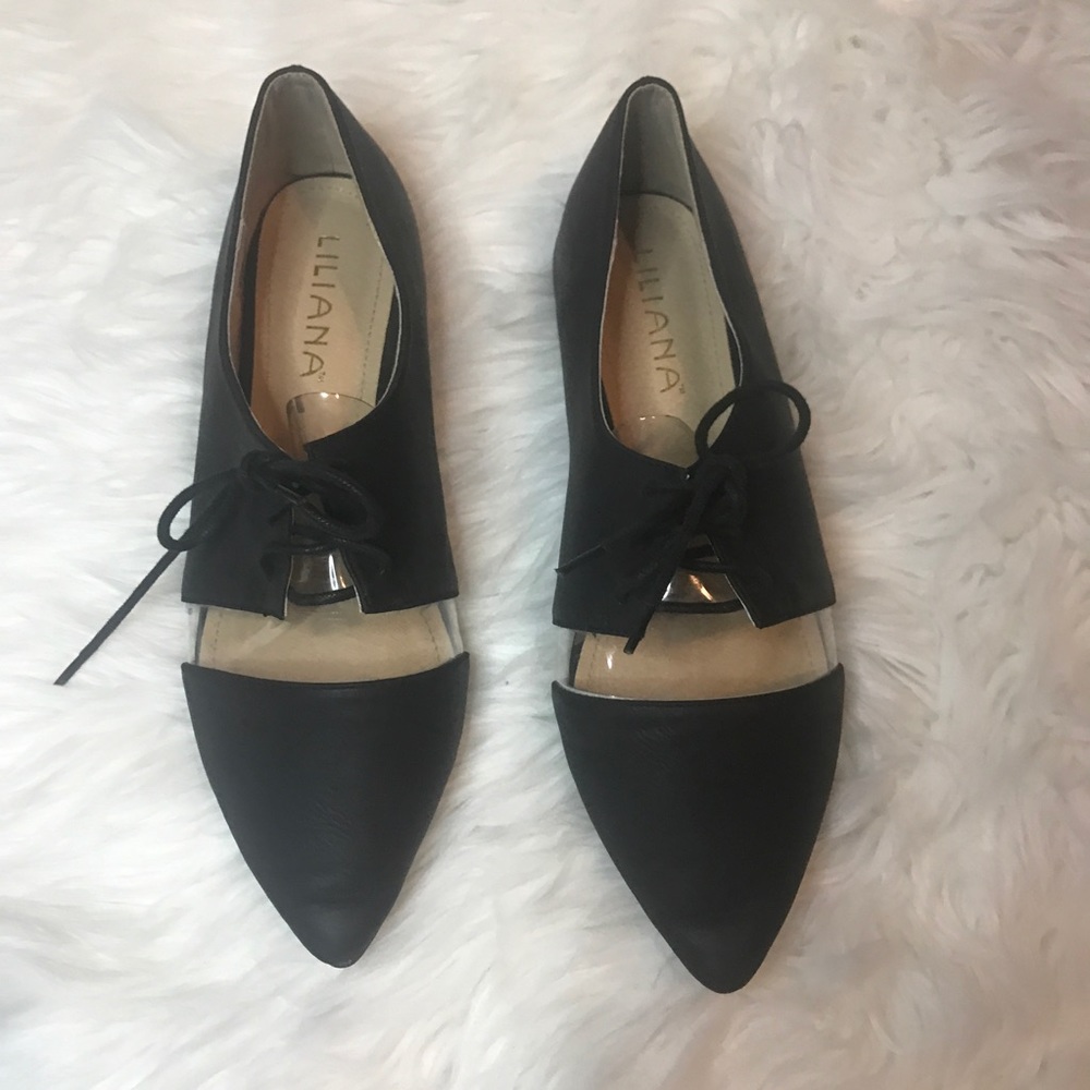 🎀Liliana Black& Transparent pointed Toe Flats - Picture 1 of 7